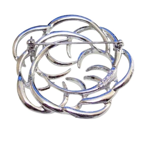 Sarah Coventry Frosted Curl Rib Pin Brooch Silver Tone - Picture 3 of 4